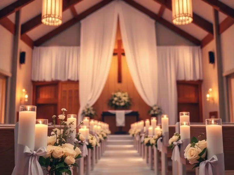 Kapelle mit Kerzen und Blumen