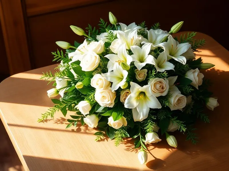 Blumenarrangement mit Rosen und Lilien